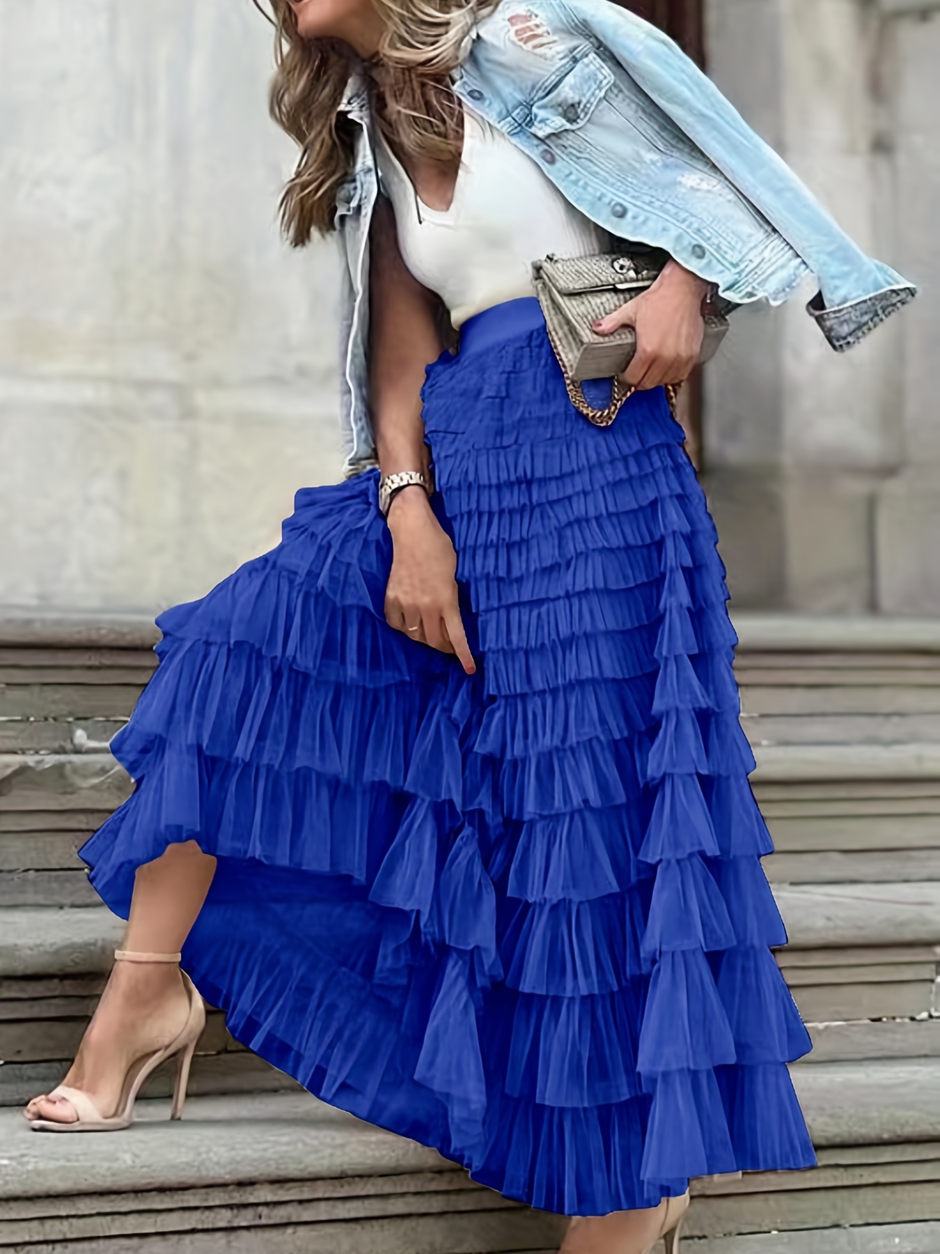 Blue layer mesh skirt women, Women's Fashion, Bottoms, Skirts on