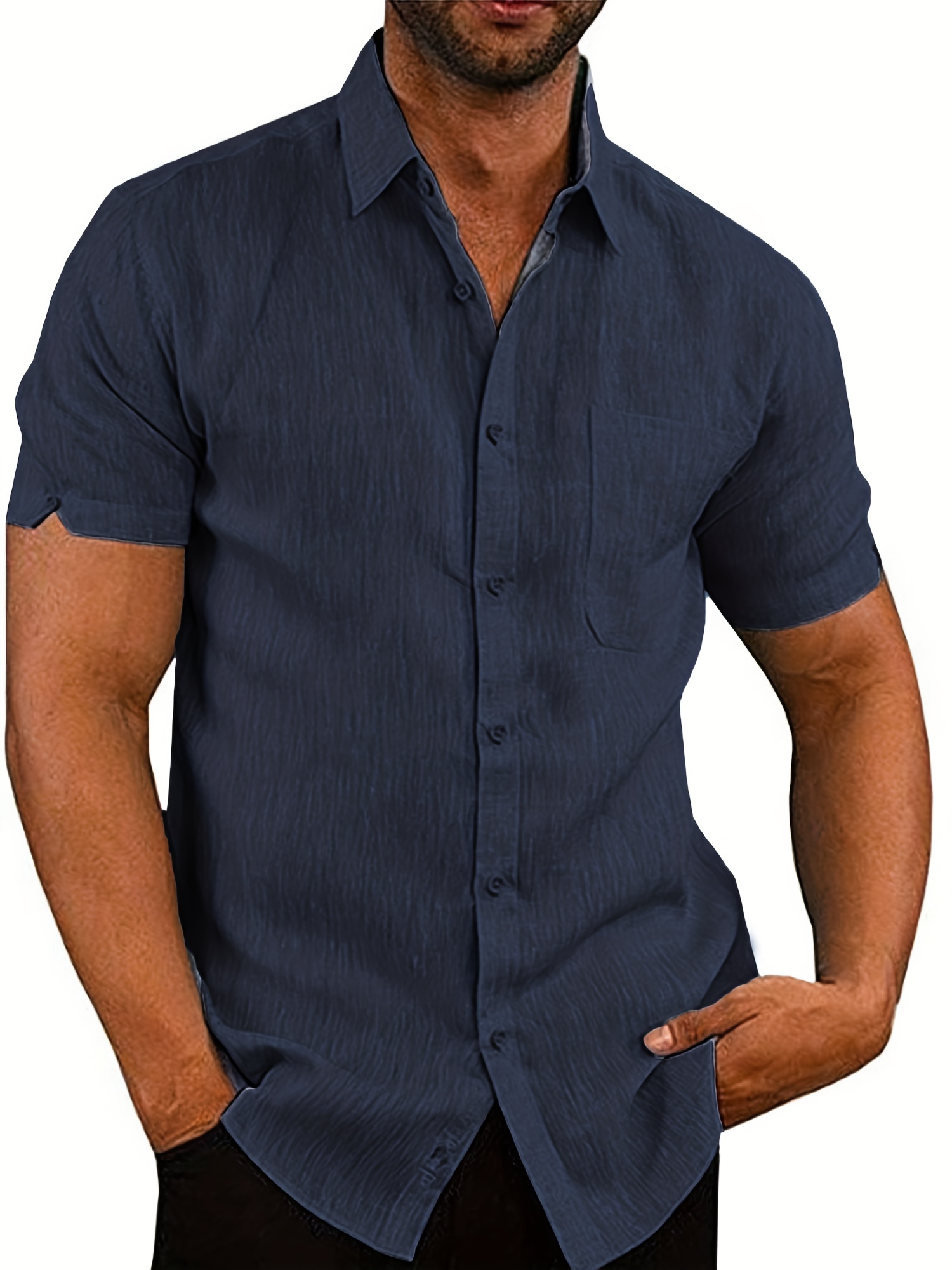Classic Solid Color Men's Casual Short Sleeve Shirt Men's - Temu
