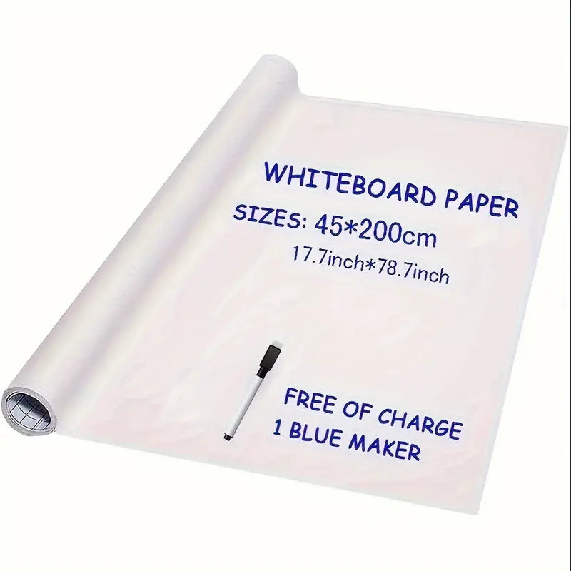 Whiteboard Paper Sticker Roll, DIY Self-adhesive Dry Erase Paper Film,  Large Size 17.72 X 78.74 Inch, With 1 Color Water-based Pen, Home Office  Blackb