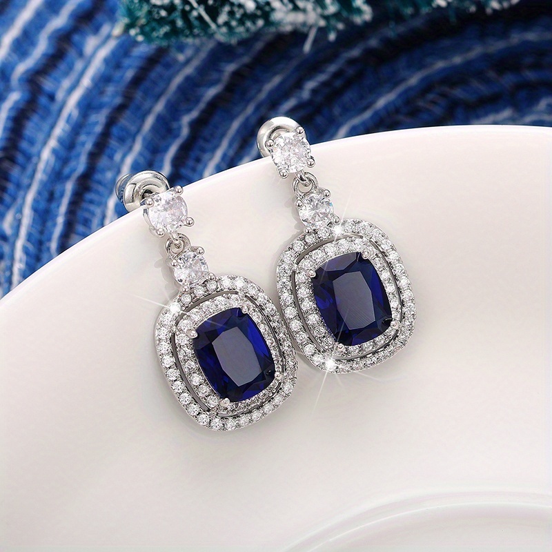 gorgeous 925 silver plated oval cut sapphire drop earrings micro paved crystal side stone womens earrings party jewelry details 4