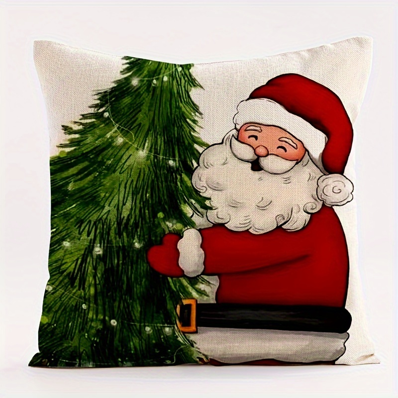 1pc Christmas Pillow Covers 18x18, christmas decor, christmas throw pillows,  christmas throw pillow covers, holiday pillow covers, christmas throw pillow,  Farmhouse Christmas Decorations, Snowman Wreath Santa Claus Tree Decor Throw  Cushion Case