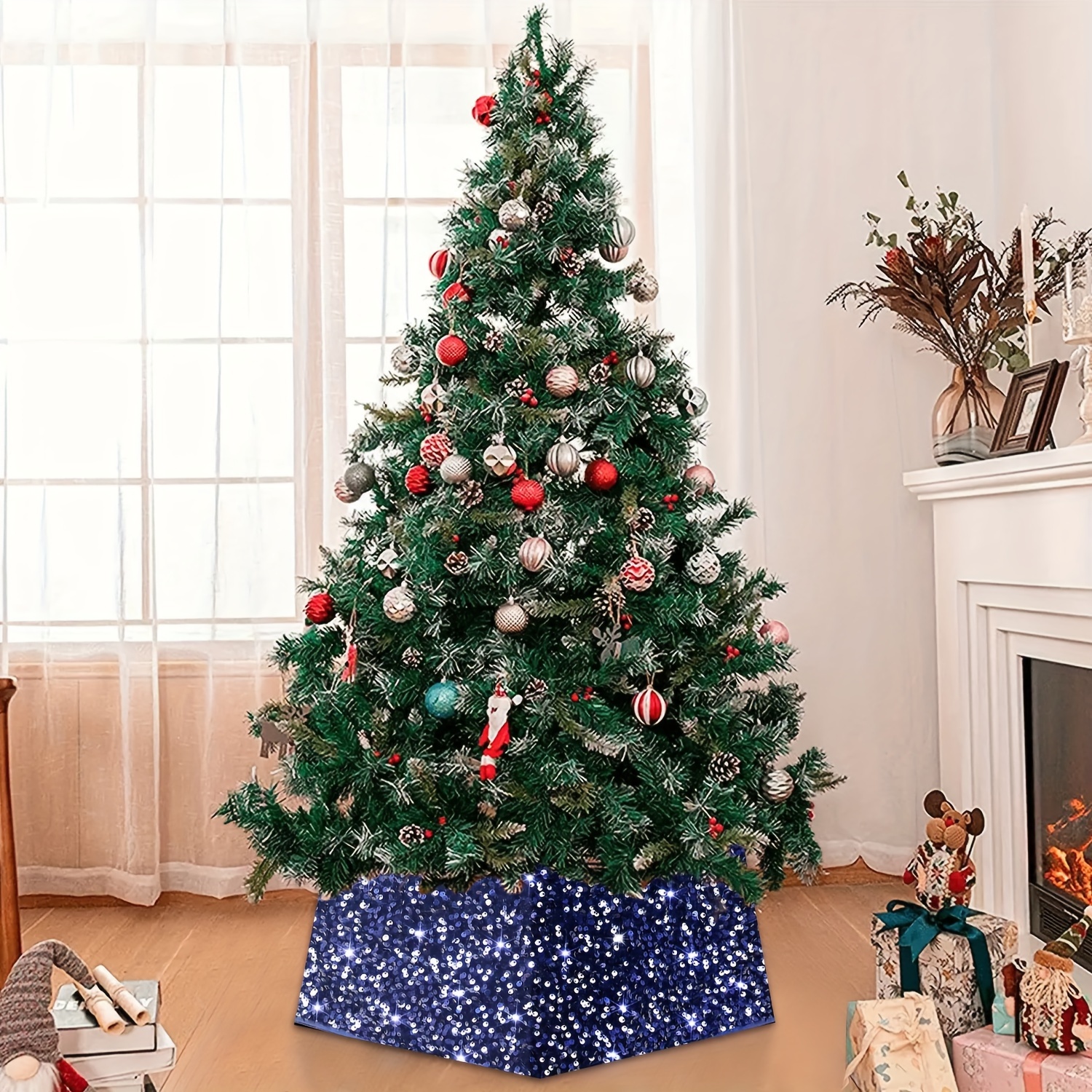 Iridescent White Christmas Tree Skirt velvet Fabric Glitter - Temu
