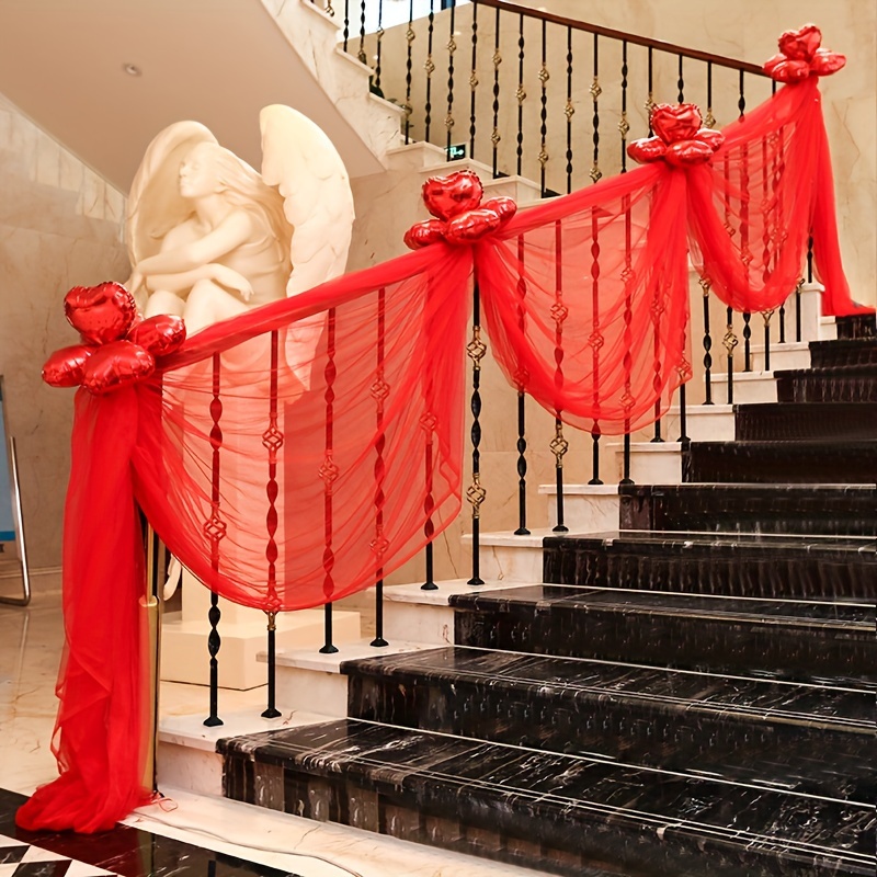 Wedding supplies stair handrail decoration red gauze wedding room layout