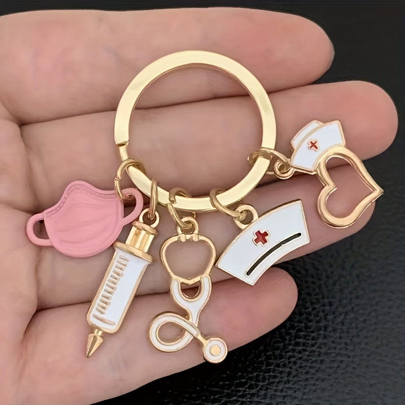 

Medical Tool Keychain Syringe Stethoscope Nurse Hat Key Ring Graduation Day Gift Caring Medical Student Nurse's Day Gift