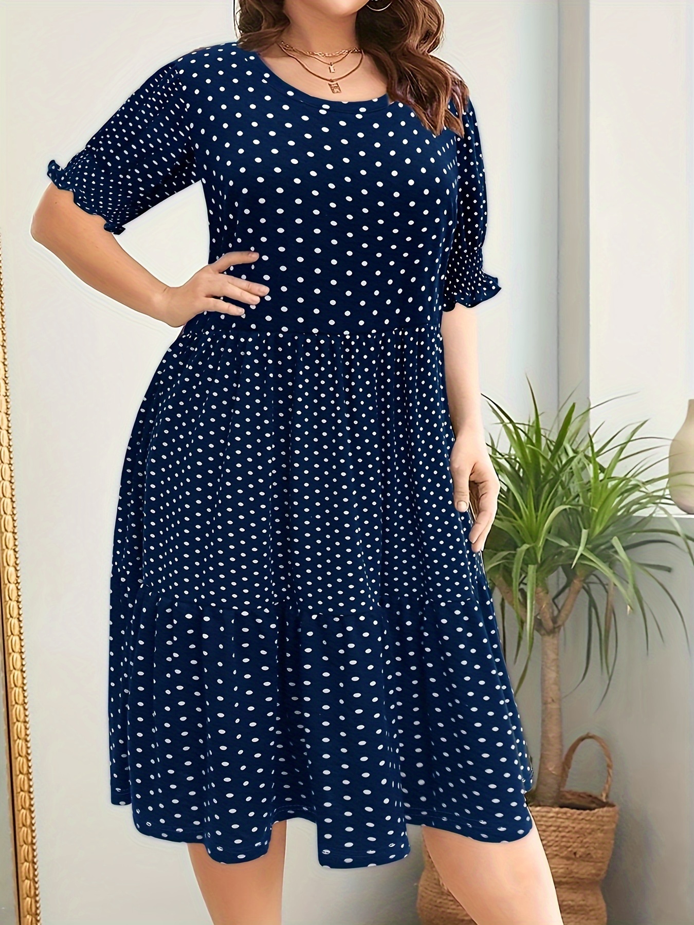 Navy blue polka sale dot dress plus size