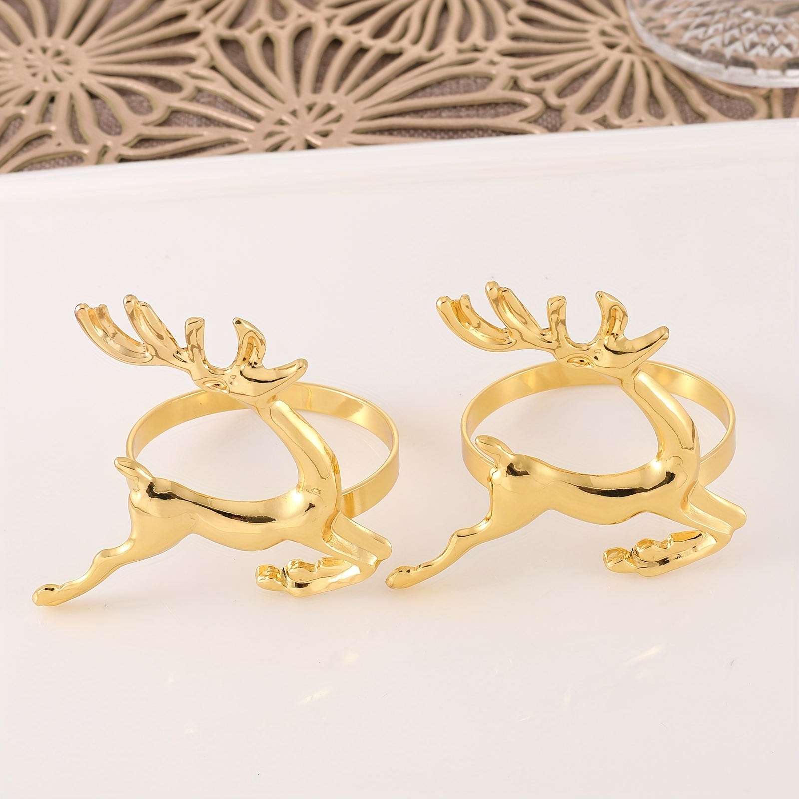 6pcs Christmas Deer Napkin Rings for Table Settings