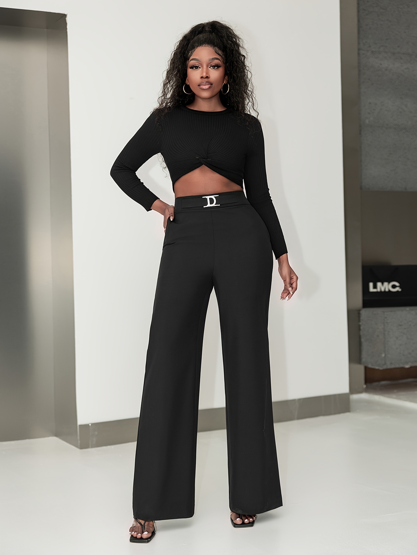 Solid High Waist Pants Casual Versatile Long Length Work - Temu