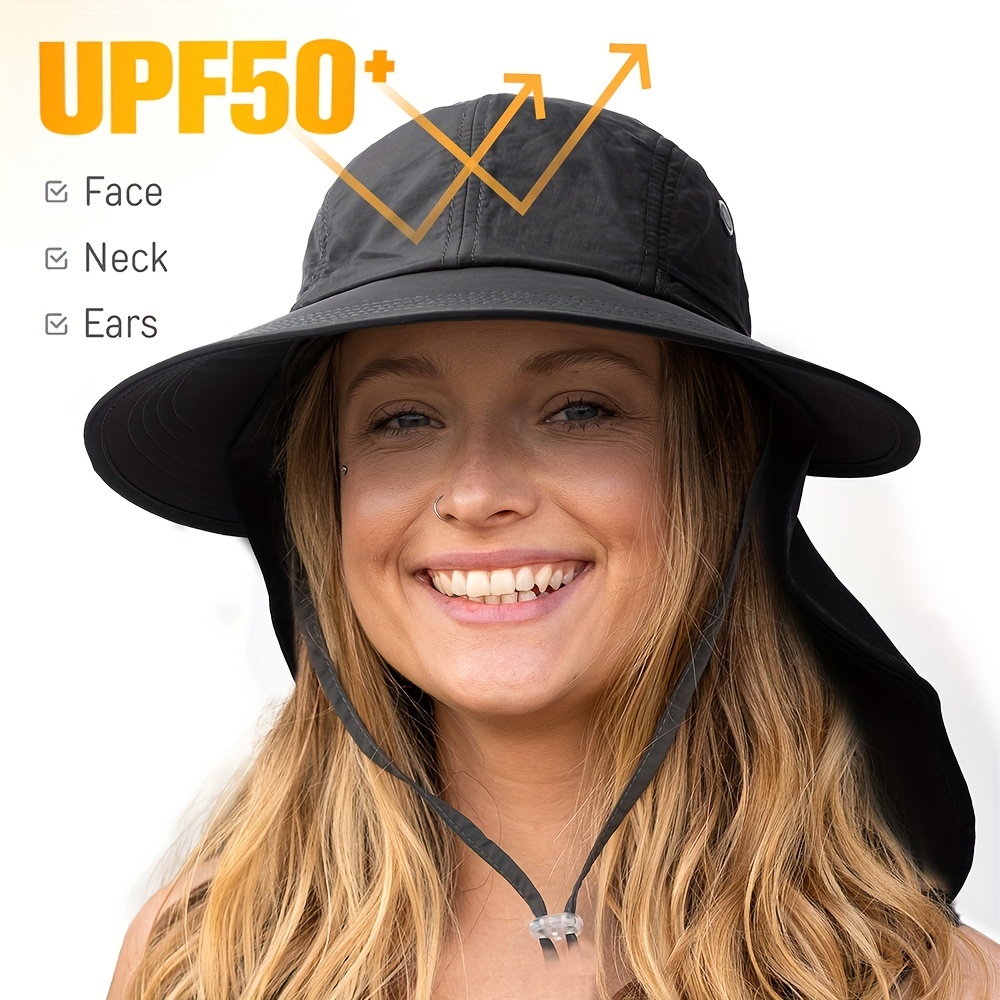 UV Protection Neck Flap Bucket Hat, UV 50+ Sun Protection Hat for Men  Women