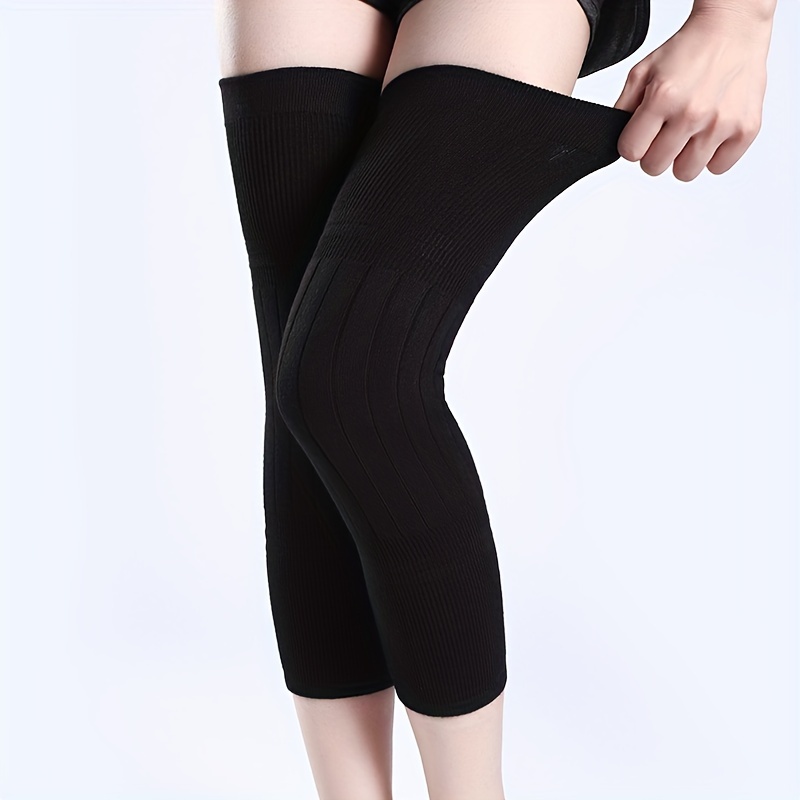 1 Paire De Genouillères Extra Longues Et Bouclées Pour Réchauffer Les  Jambes Et Protéger Les Articulations Pour Les Femmes Et Les Couples Âgés,  Noires, Avec Boucles Antidérapantes Pour Temps Froid, Protection De