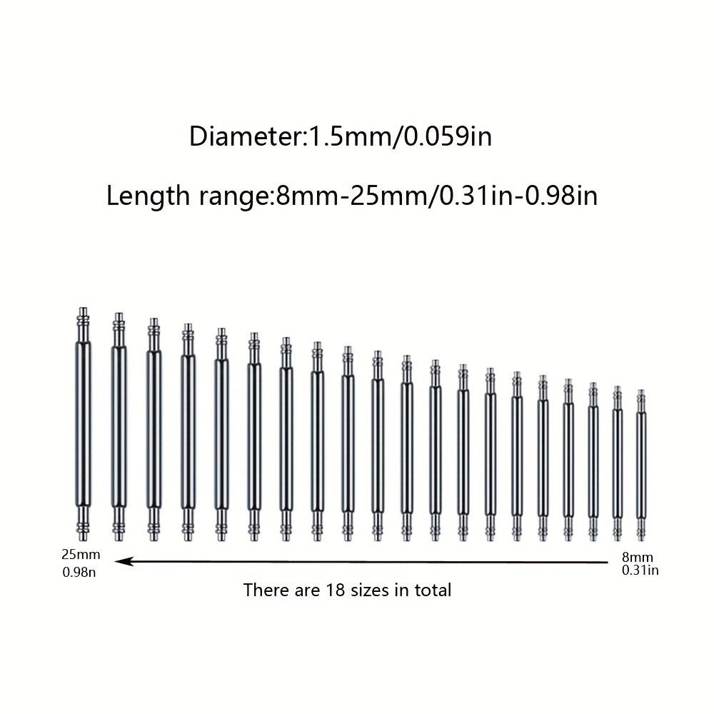 Spring bar deals size chart