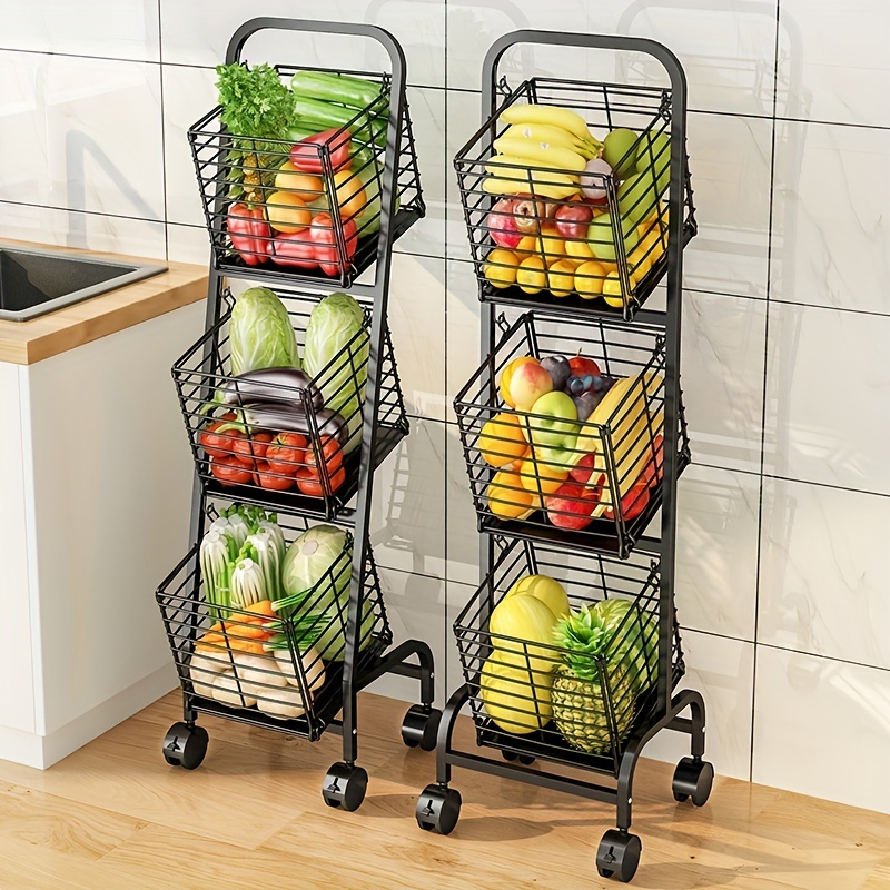 Vegetable Storage Rack Fruit Basket Cart Organizer Holder Rolling Kitchen  Metal