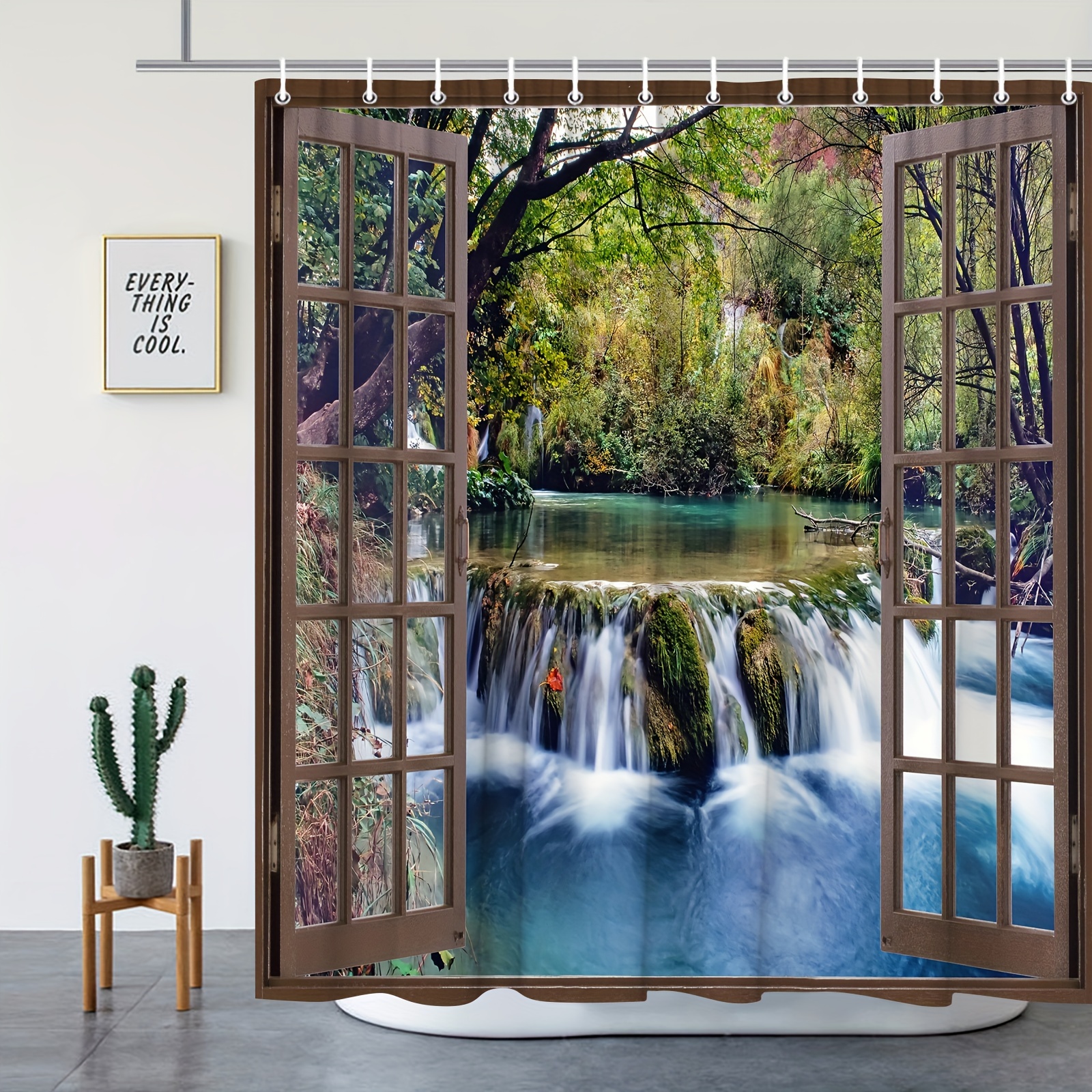 Shower Curtains Forest Landscape Waterfall Wild Tiger Spring Nature Scenery  Polyester Fabric Bathroom Curtain Decor With Hooks From Sophine12, $30.26