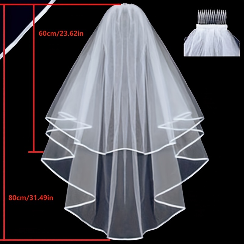 1pc Faux Pearl Bridal Wedding Veil with Ribbon Edge Baroque Style Princess Cathedral Wedding Veil,Temu