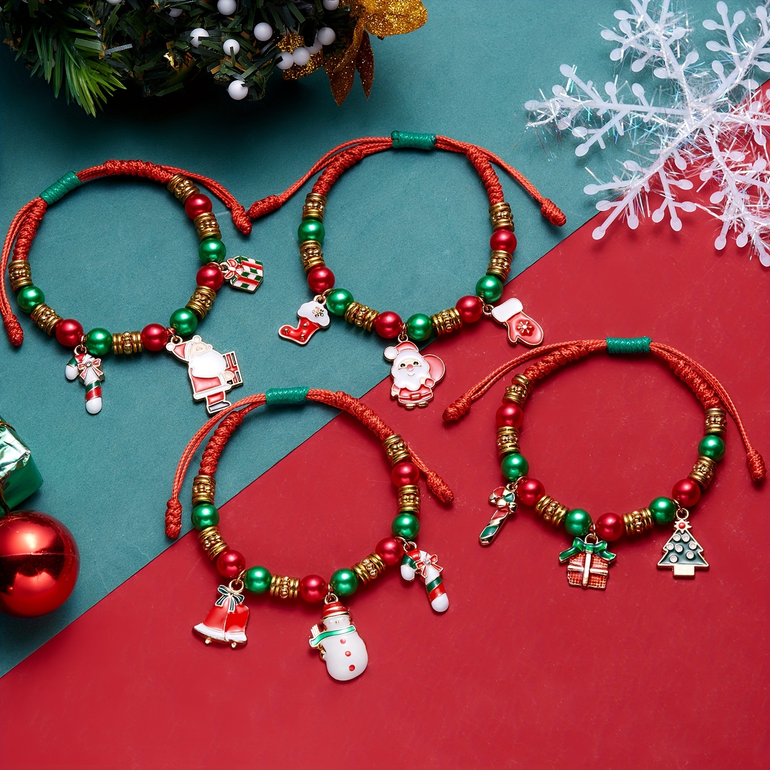 Jingle Bell Stretch Bracelet Red Green Silver Winter Holiday Christmas  Santa