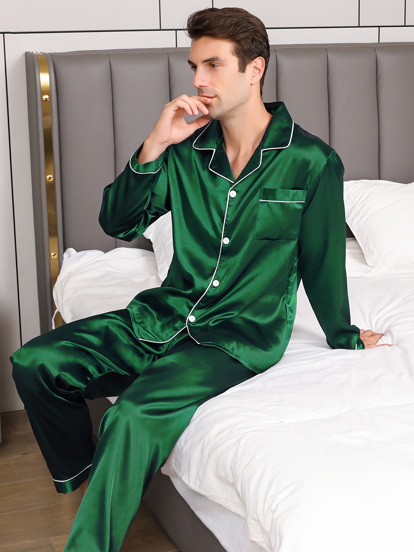 Womens Silk Satin Pajamas Set Two-Piece Sleepwear Loungewear Button-Down  Sets, Clothing Suits for Autumn Winter