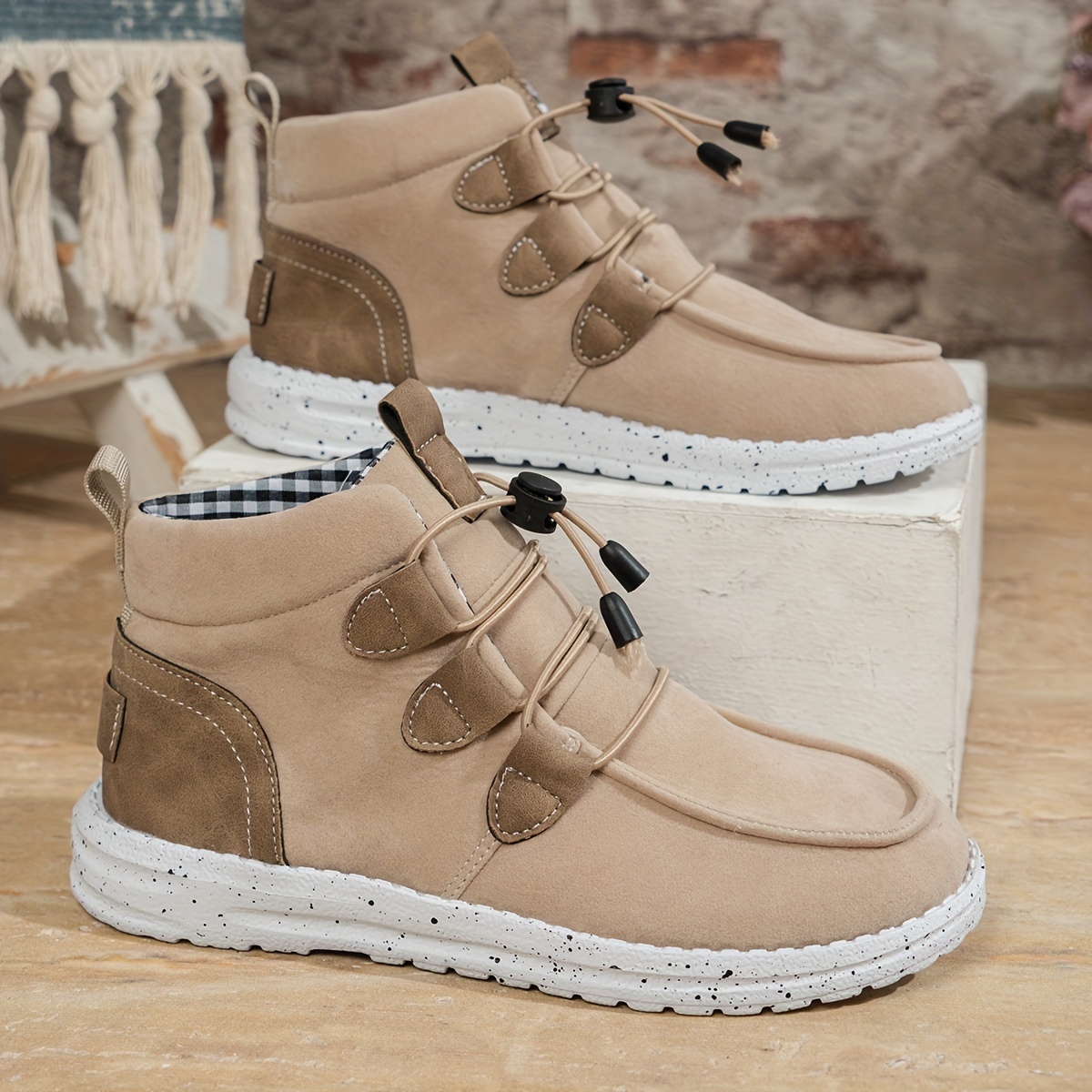 Women's High Top Sneaker Boots, Comfortable Round Toe Drawstring Shoes,  Casual Warm Short Boots - Temu