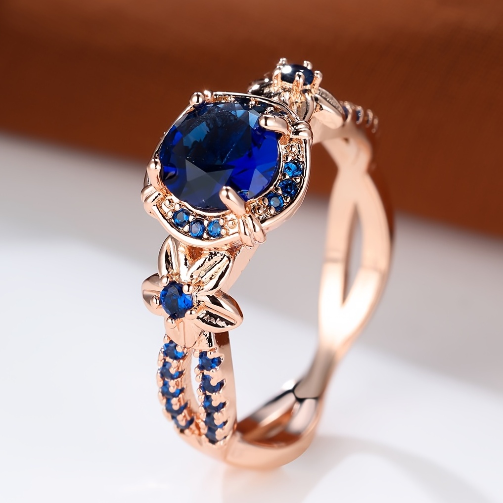 Retro September Birthstone Sapphire Round Zircon Ring