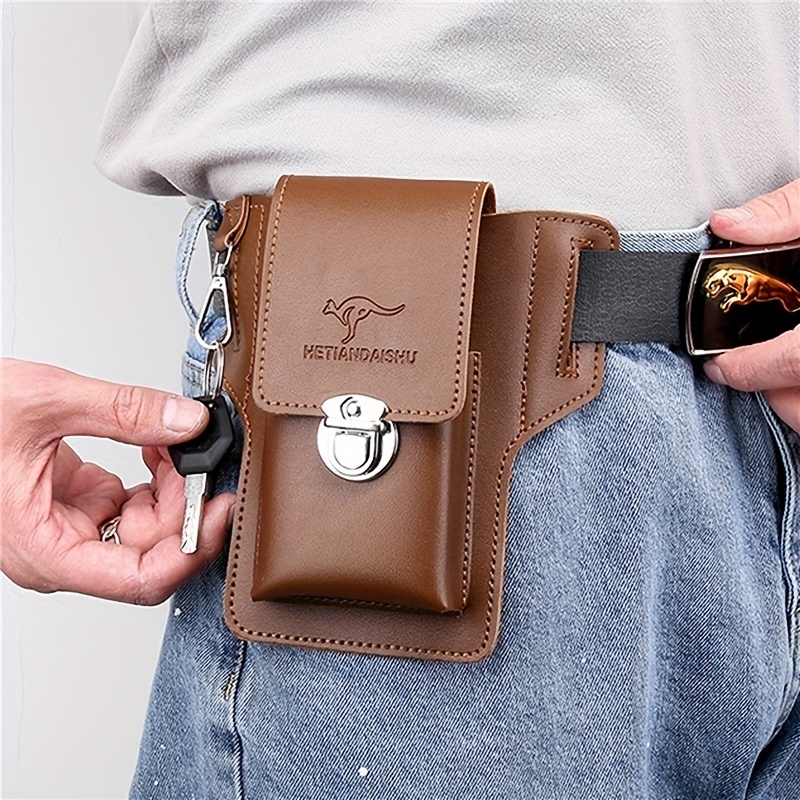 Men Practical Phone Wallet Case Belt Leather Pouch Phone Waist Bag Mobile