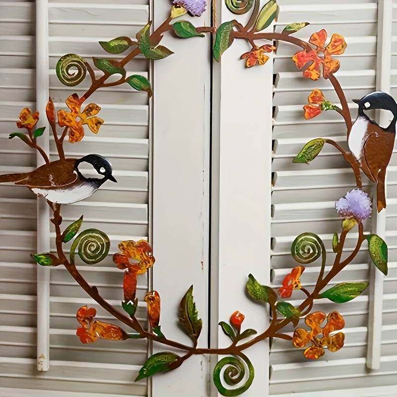 1 pièce Décoration Murale en Fer 2D Cage à Oiseaux avec Couronne Florale, Art Floral pour Jardin, Suspension de Fenêtre, Décor Maison, Artisanat pour Salon ou Chambre, Idée Cadeau Festif