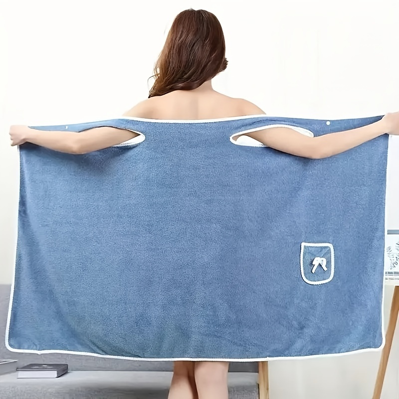 

1pc Polyester Wearable Bath Towel, Bowknot Coral Velvet Thickened Bath Skirt For Adults, Water Absorption Quick Drying Bath Towel, Bath Supplies