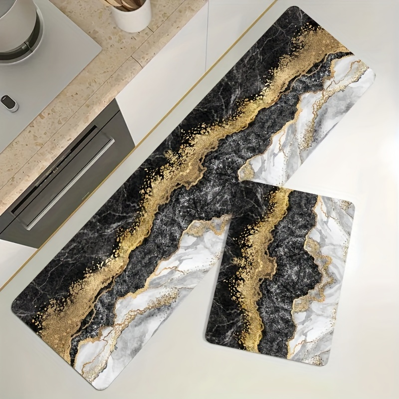 Boho Marble Style Anti Fatigue Kitchen Rugs, Vintage Absorbent Non