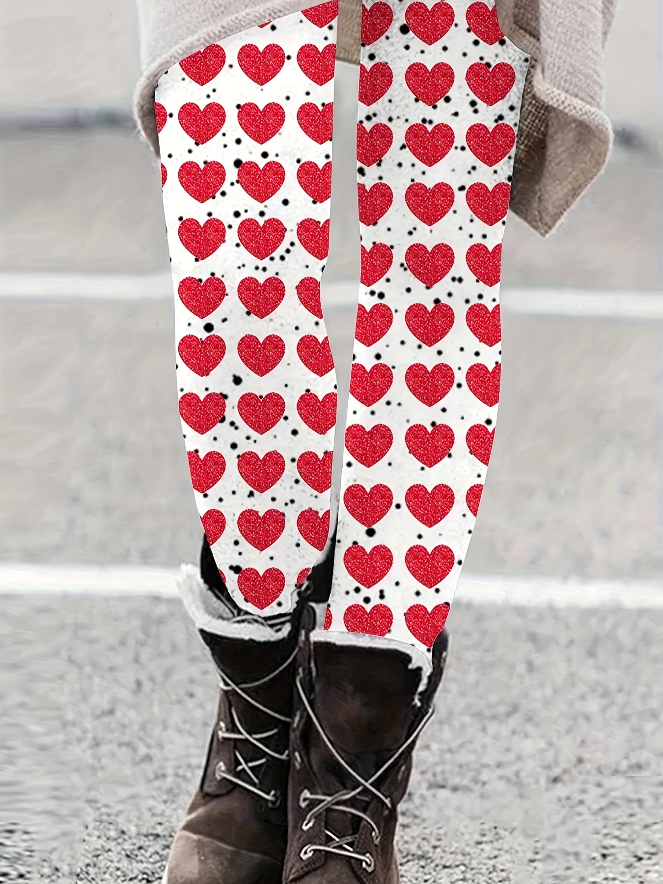 Valentine's Day Gift: Love Hearts Print Super Soft Leggings - Temu
