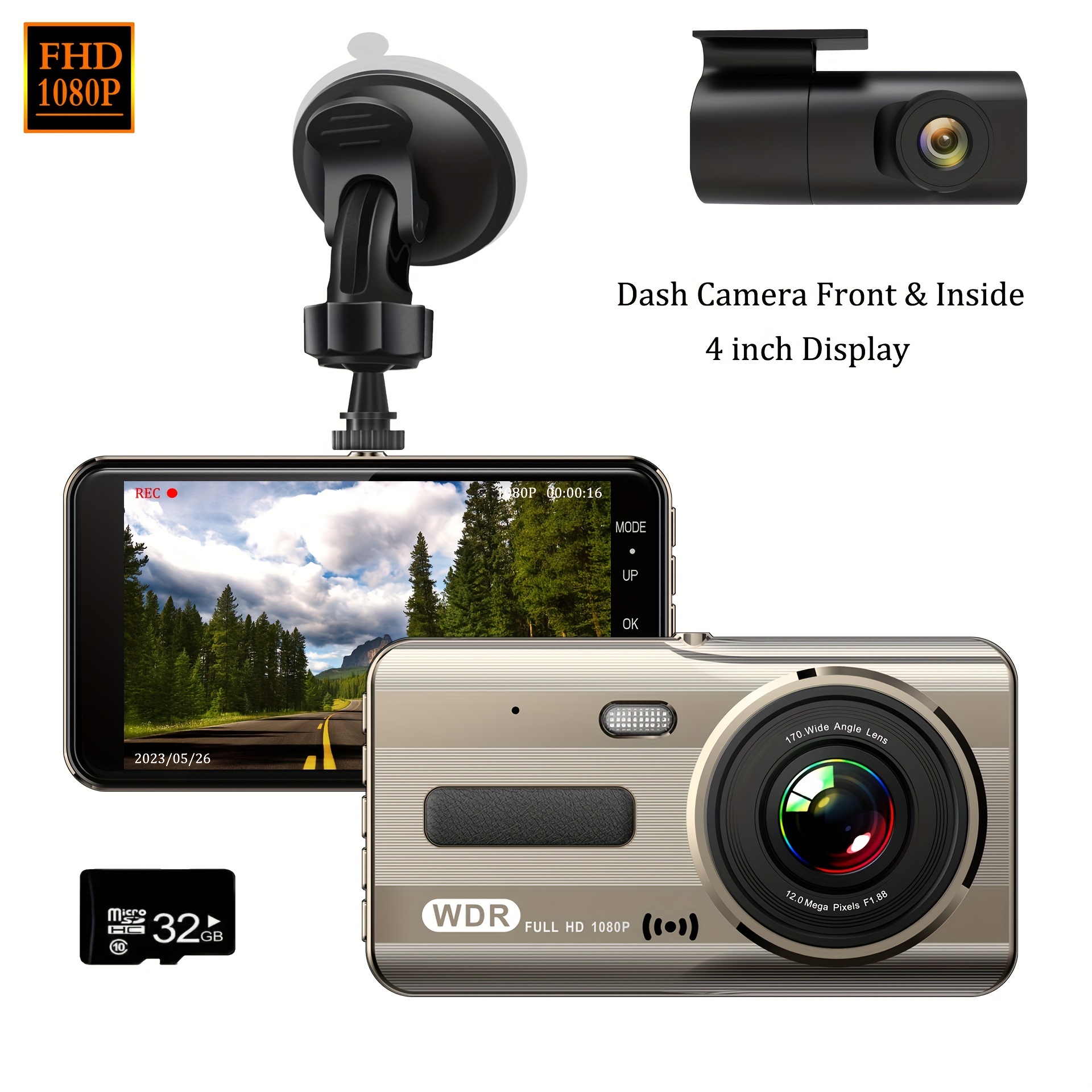 TOGUARD 4K Dash Cam with WiFi GPS, Front and Inside Dual Car Dash Camera,  IR Night Vision Interior Car Camera, Car Driving Recorder with 3.2 screen,  Parking Monitoring, Loop Recording, G-sensor 