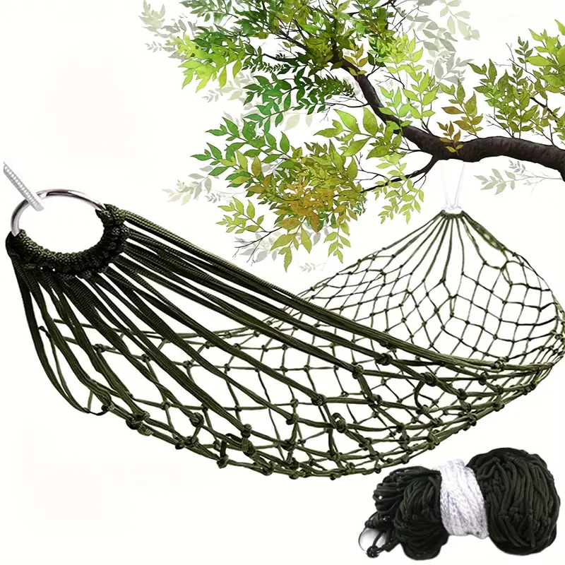 1pc mesh hammock nylon rope outdoor hammock for camping green with 2pcs 2m binding rope details 1