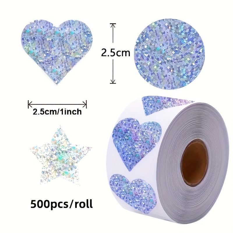 500pcs Colorful Glitter Heart Stickers 1 inch Laser Decorative