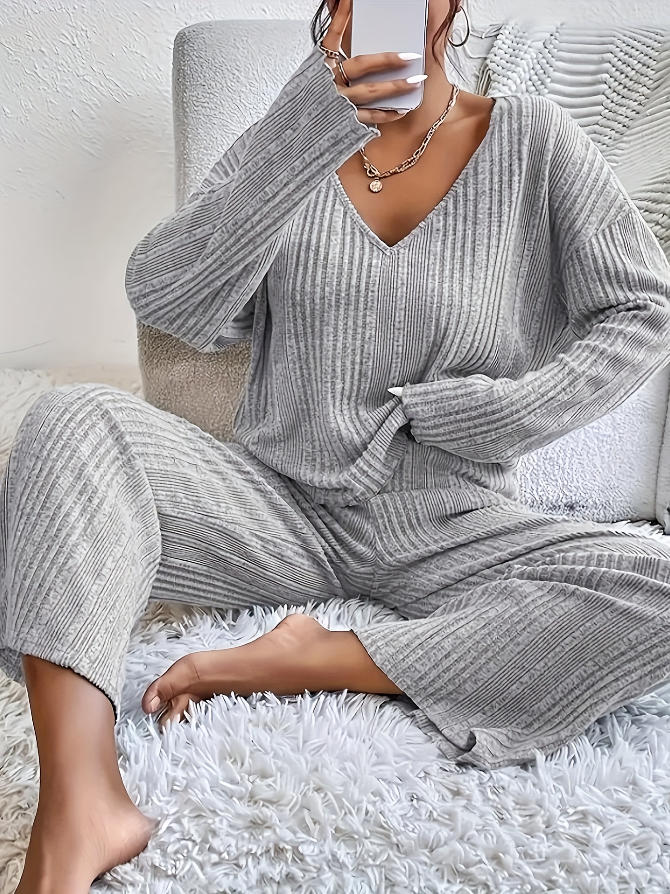 Casual Solid Two piece Pants Set Long Sleeve Bodysuits - Temu Canada