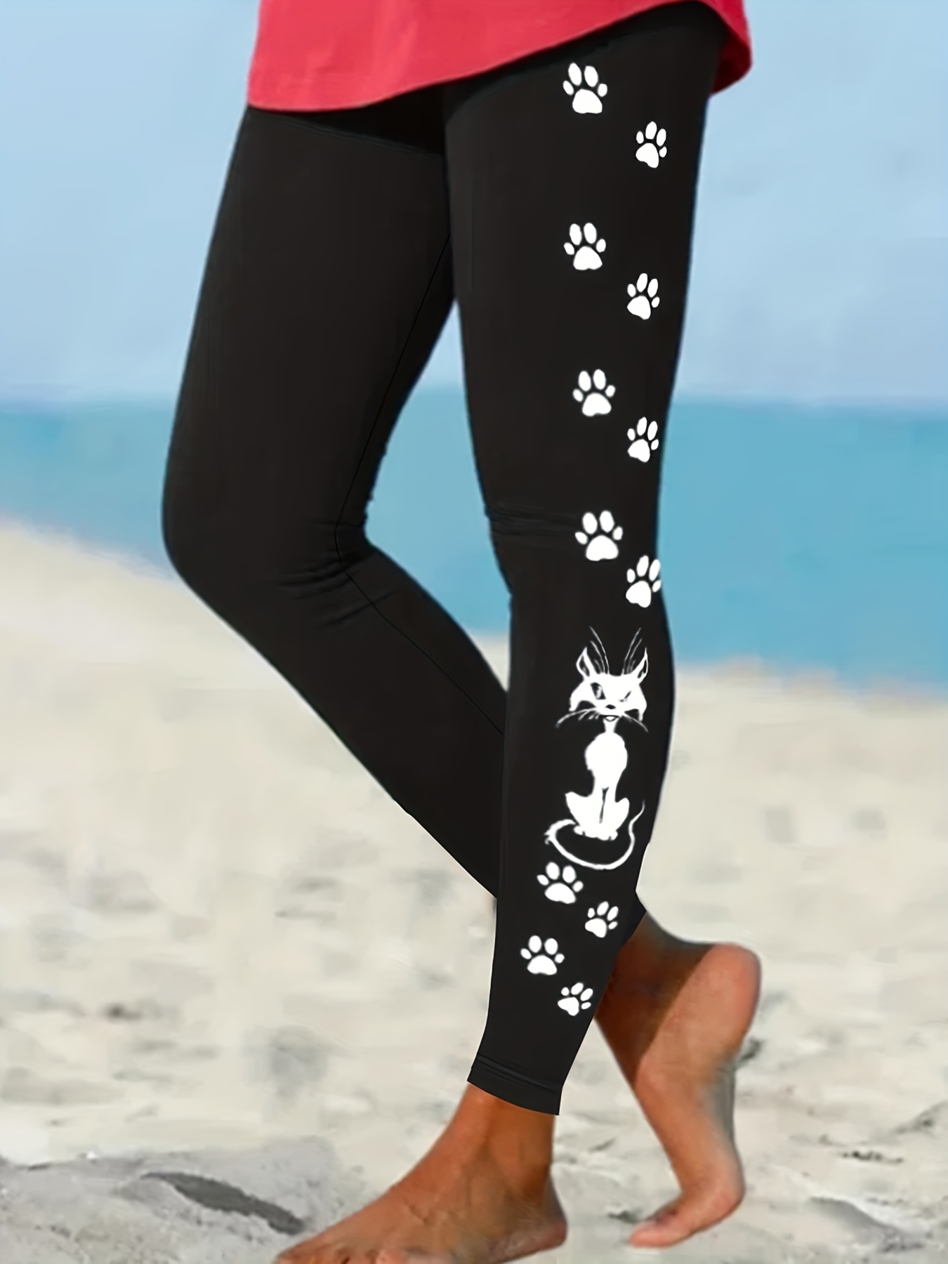 Cat Pattern Shaping Leggings Comfy Breathable Tummy Control - Temu