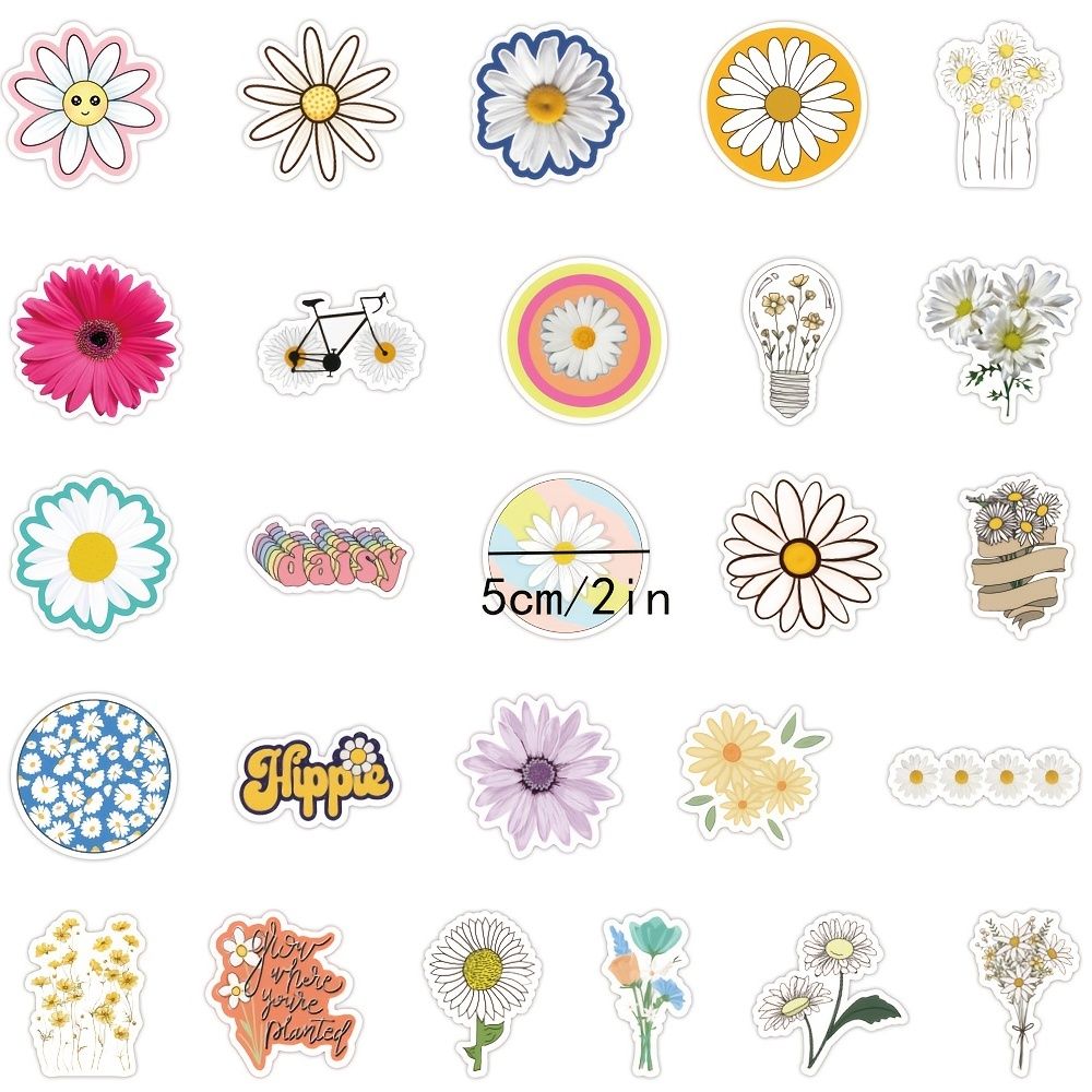 50pcs Set Daisy Flower Stickers Cartoon Stickers For Diy Scrapbook Journal  Cute Cartoon Vinyl Sticker For Water Bottle Laptop Car Mixed Pattern | Free  Shipping For New Users | Temu Canada