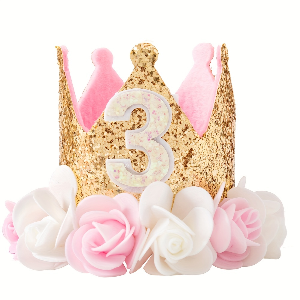 Corona de primer cumpleaños del bebé con malla de encaje de flor de rosa  para la fiesta de cumpleaños de la niña Foto Prop Diademas Accesorios para  el cabello