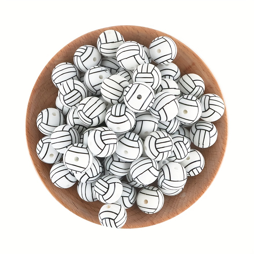 15mm Volleyball Printed Silicone Beads