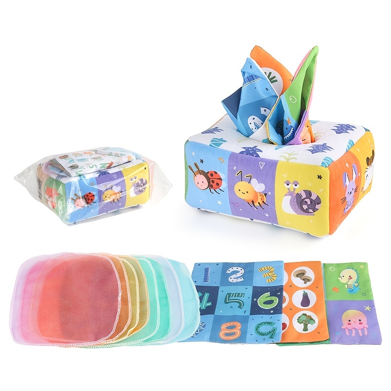 Boîte de mouchoirs pour bébé Jouet sensoriel Magique Tissus froissés  Écharpe colorée Préscolaire Nouveau