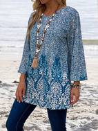 floral print v neck tunics ethnic 3 4 sleeve tunics for spring summer womens clothing