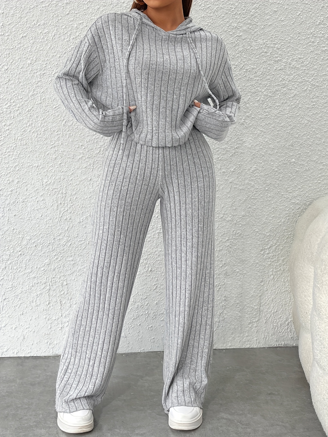 Plus Size Casual Lounge Set Women's Plus Solid Ribbed Knit - Temu