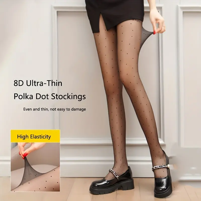 Polka Dot Elastic Pantyhose, Sexy & Vintage Sheer Thin Tights