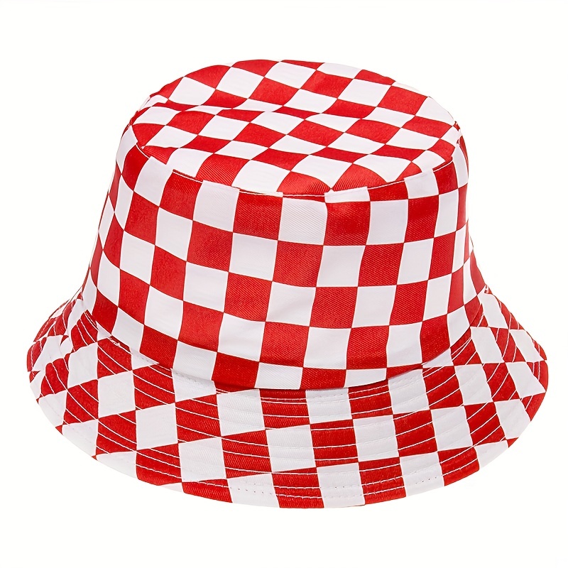 Street Plaid Pattern European Hat, Men's American Black and White Bucket Hat for Men Outdoor Sunshade Hat,Temu