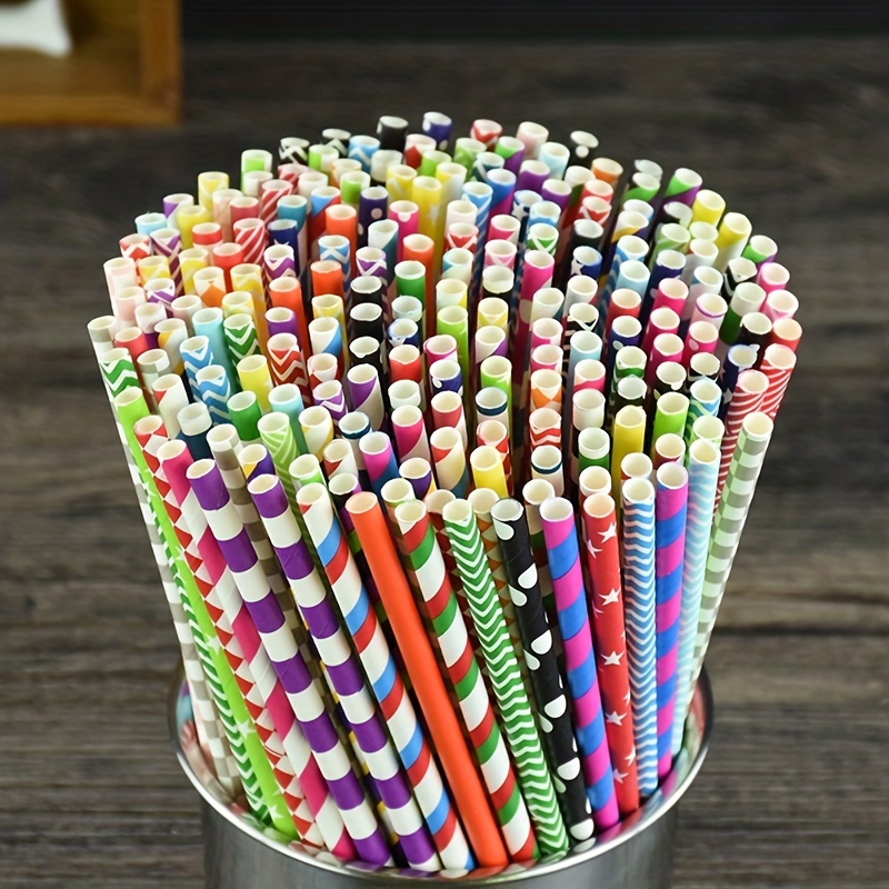 25pcs Disposable Paper Straws, Degradable Decorative Kraft Paper Colored Straws