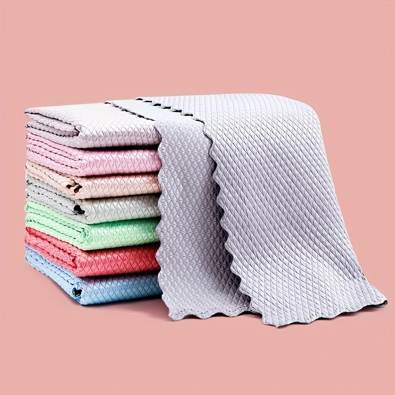 5Pcs Kitchen Microfiber Cleaning Cloth Anti-grease Wiping Rags Efficient  Fish Scale Wipe Cloth Home Washing Dish Cleaning Towel