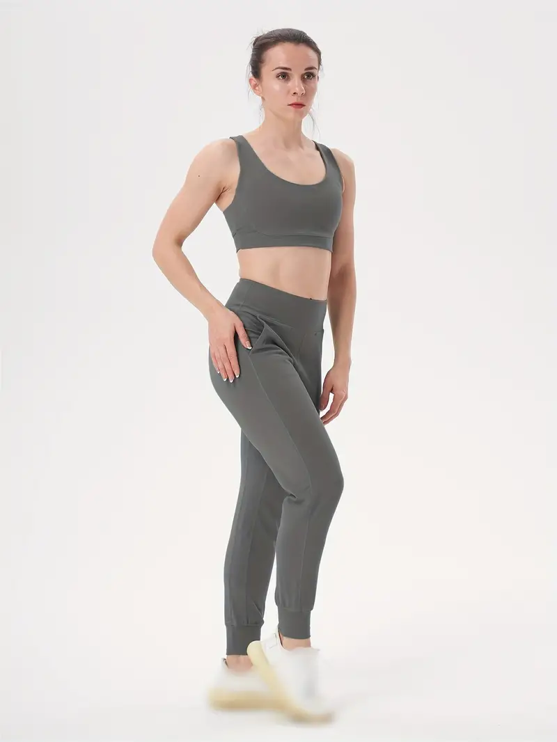 High Waist Yoga Pants For Women, Solid Color Medium Stretch Running Workout  Fitness Jogging Pants, Women's Activewear, Shop Now For Limited-time Deals