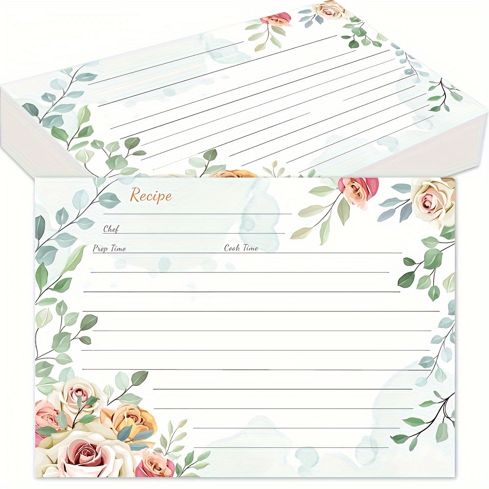 Recipe Cards 4x6double Sided Rose Flower Design Blank - Temu