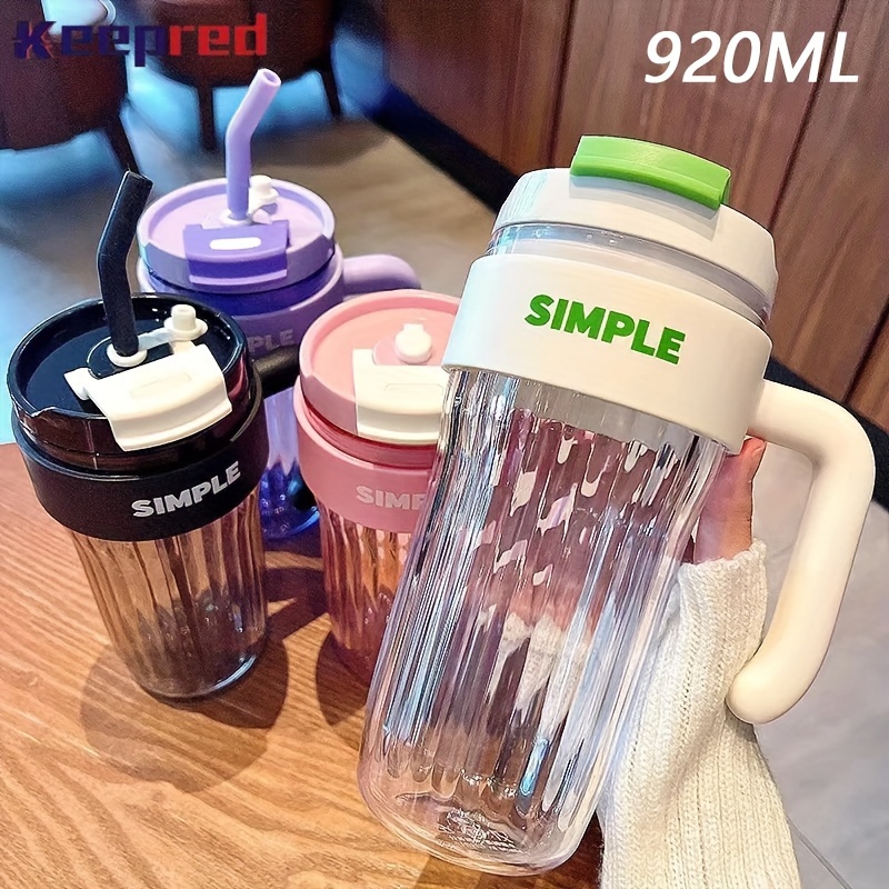 

920ml Summer Large Capacity Plastic Water Cup With Straw, Clear Coffee Cup, High Temperature Resistant Water Bottle With Handle, Sports Water Cup, Birthday Gift's Valentine's Day's Gift