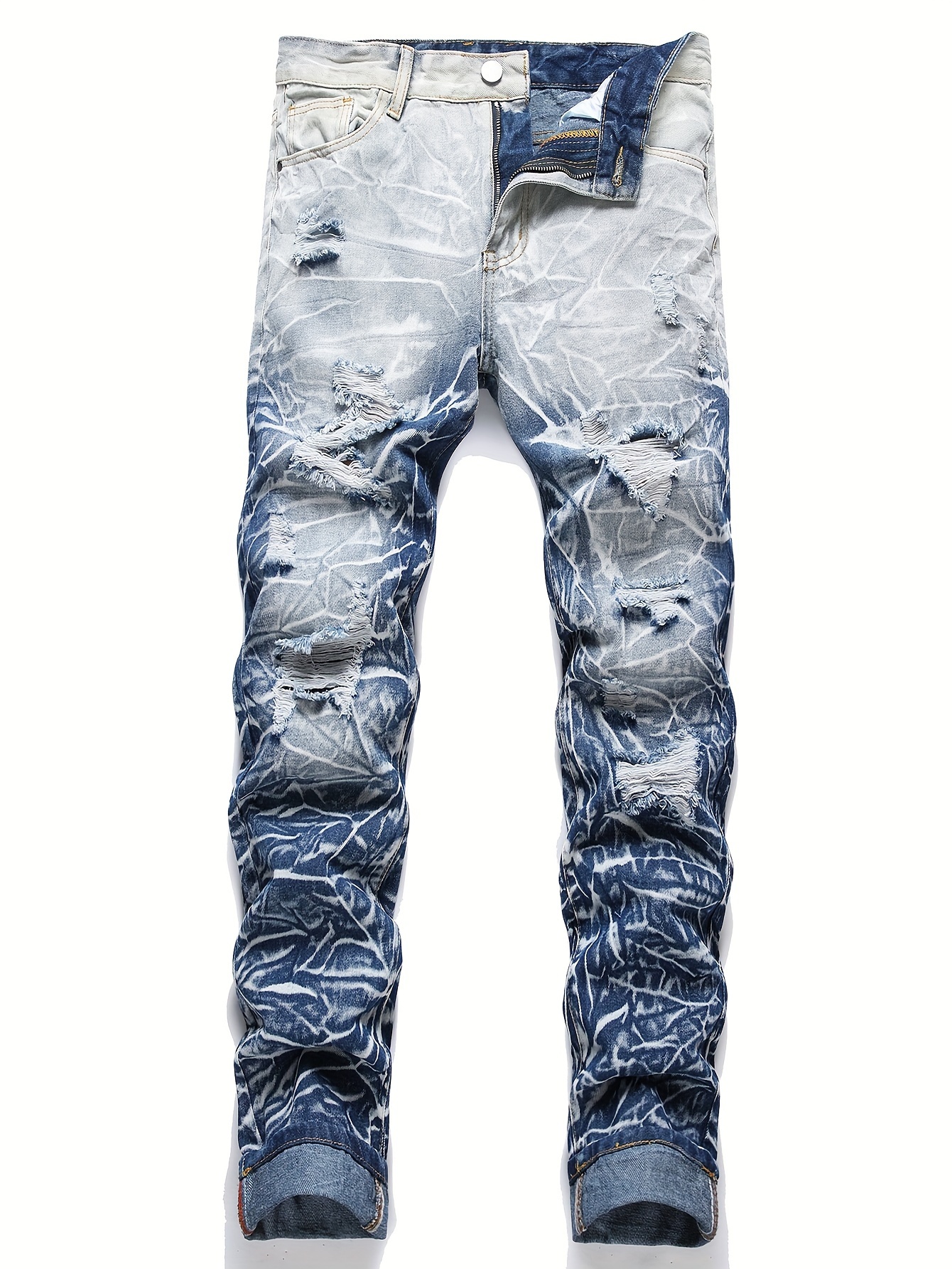 Men's Red Jeans Skinny Fit Ripped Destroyed Distressed Stylish Denim Jeans