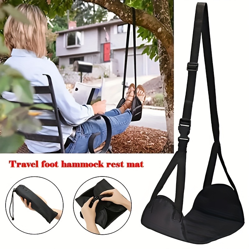 1 pc black travel portable foot hammock, adjustable desk foot pad suitable  for airplanes, offices and homes, reducing swelling, portable travel foot  hammock, resting footrest for airplanes, high-speed trains, trains,  commercial vehicles