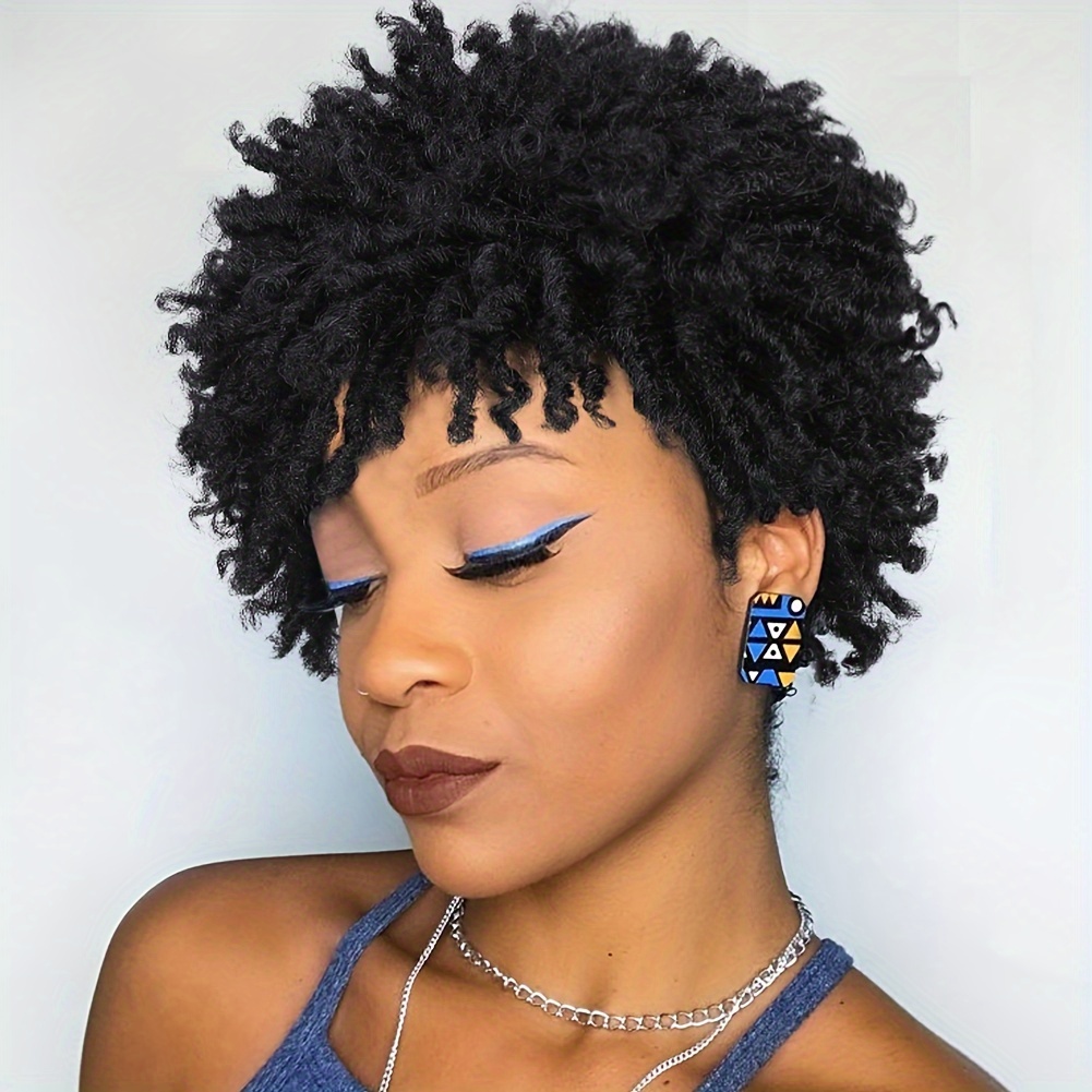 SHORT BRAIDED WIGS, Faux Locs Wig, Kinky Curl Short Wigs for Black