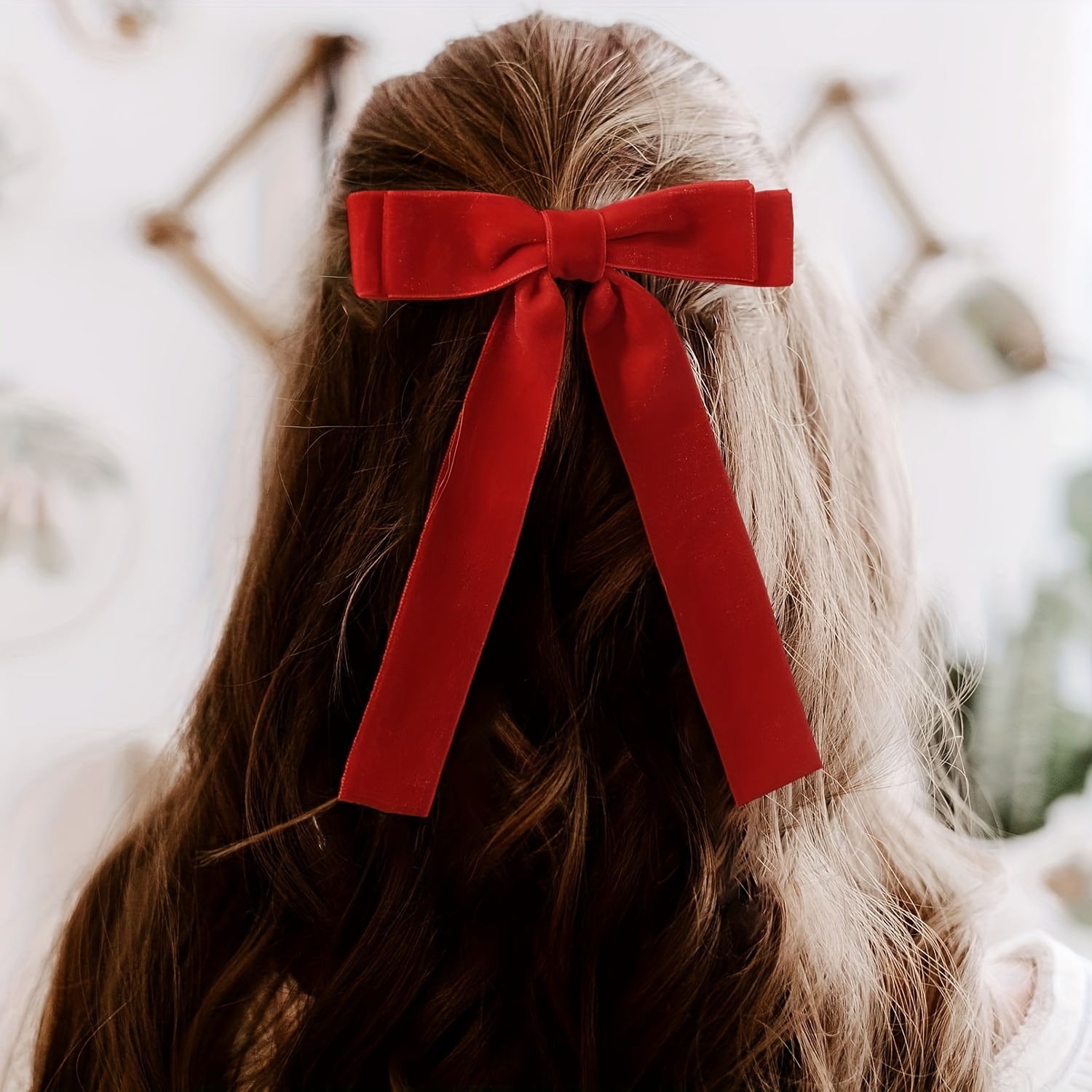 10PCS Bow Hair Tie Velvet Hair Ribbon Elastics Hair Scrunchies Long  Ponytail Holder Hair Bow Bands Rope Accessories for Women Girls