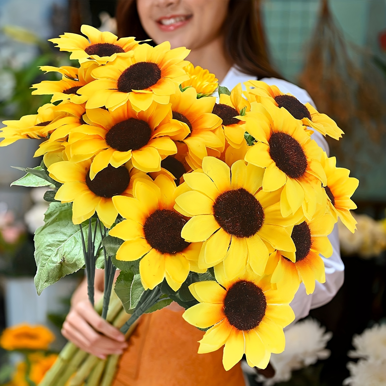 Mazzi di girasoli artificiali con stelo per matrimonio casa cucina