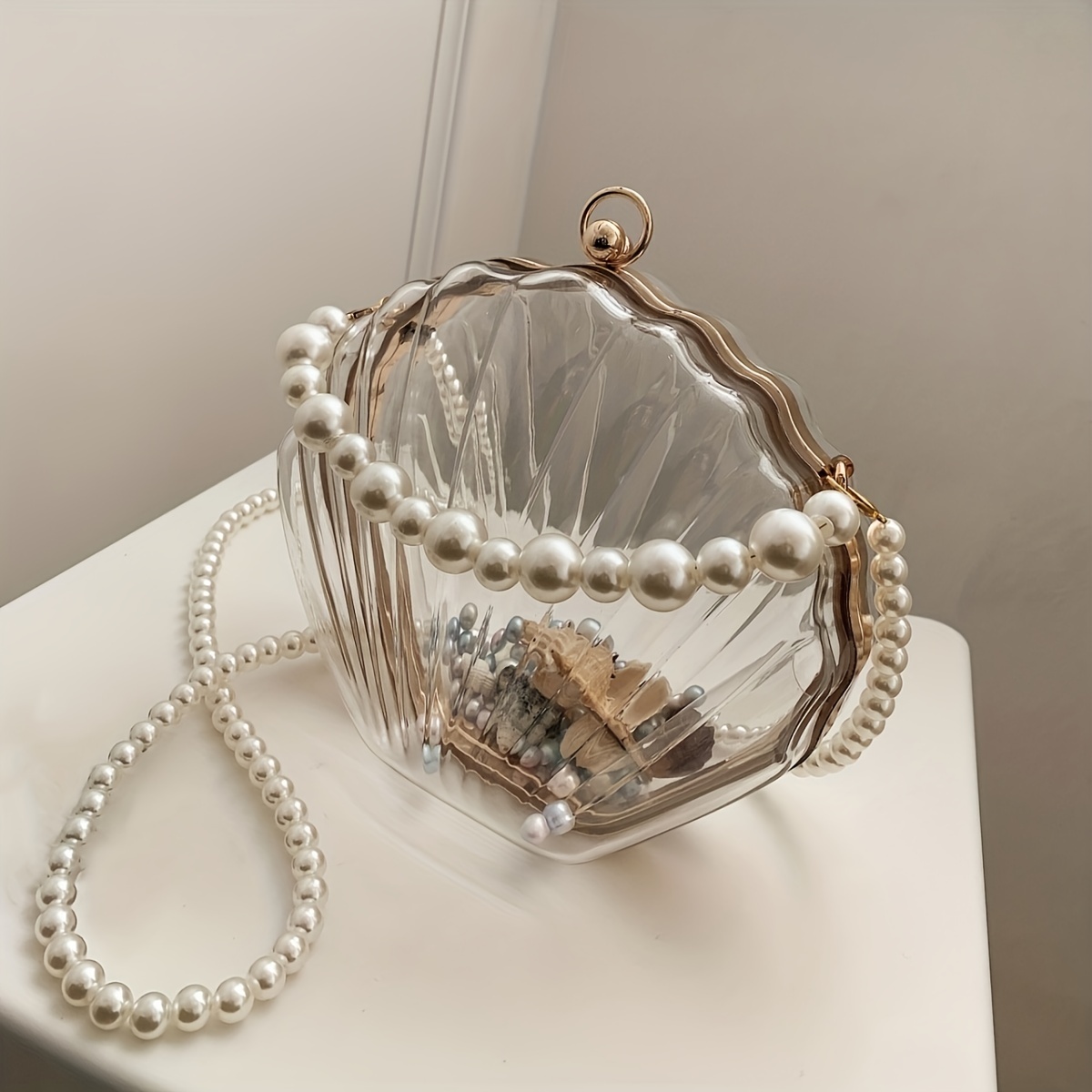 Women Mini Seashell Evening Clutch Top-Handle Bag Chain Strap Cross-body Shoulder Bag
